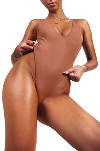 One Piece Swimsuit High Cut Low Back Retro U757