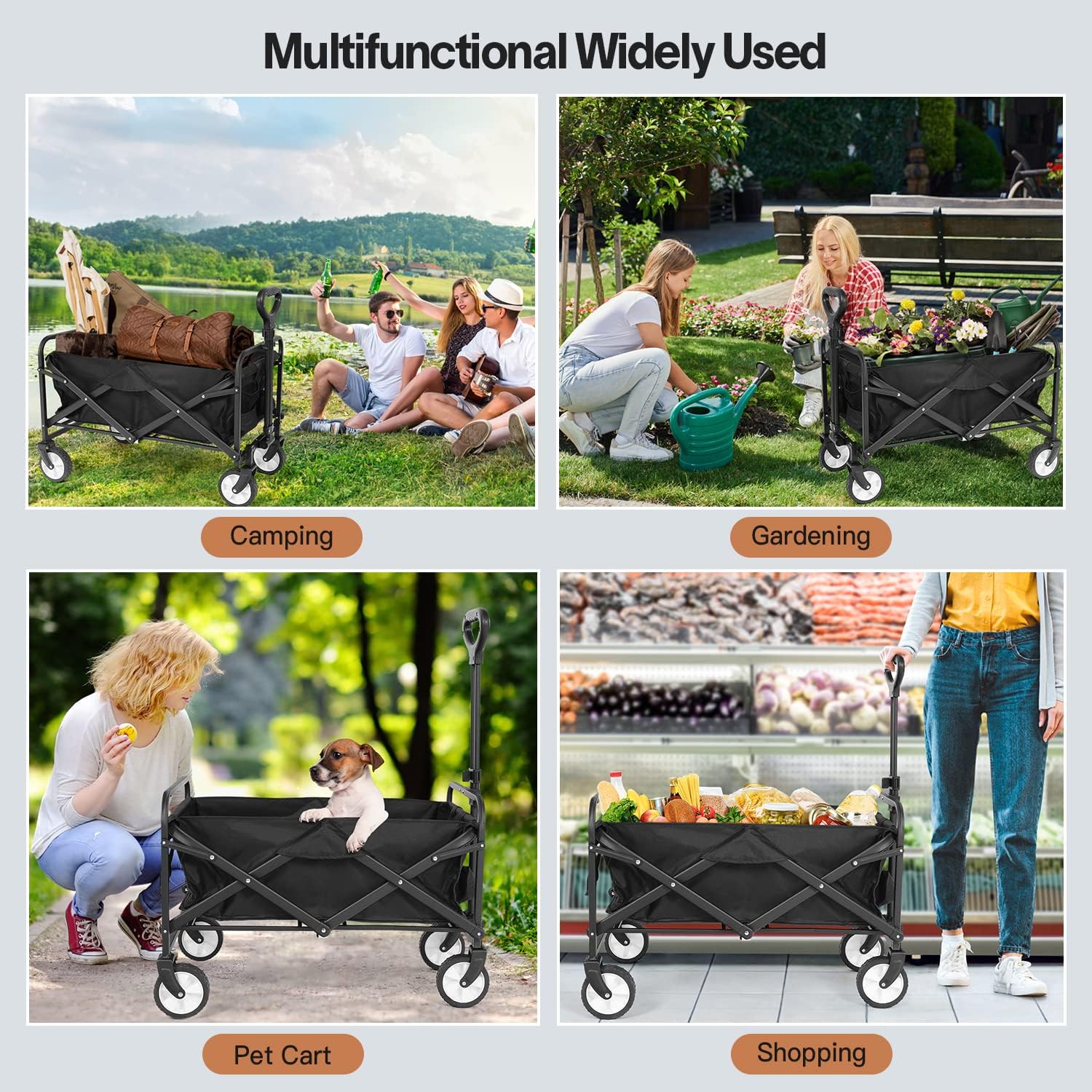 Collapsible Folding Wagon Cart with Universal Wheels & Adjustable Handle V9704