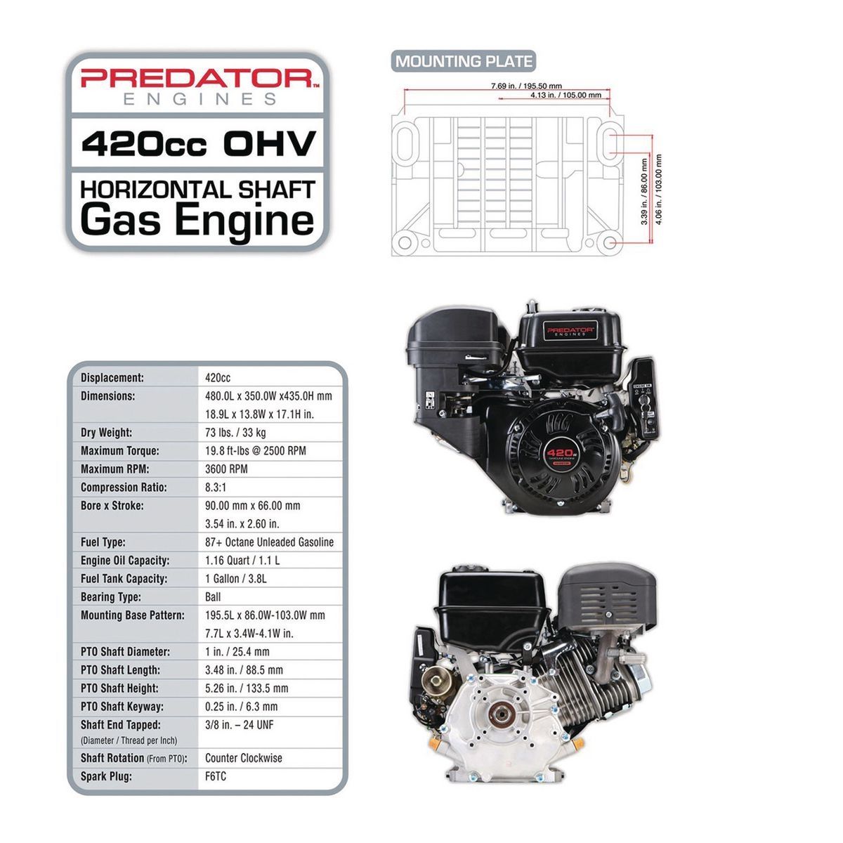 13 HP 420cc OHV Horizontal-Shaft Gas Engine P97227