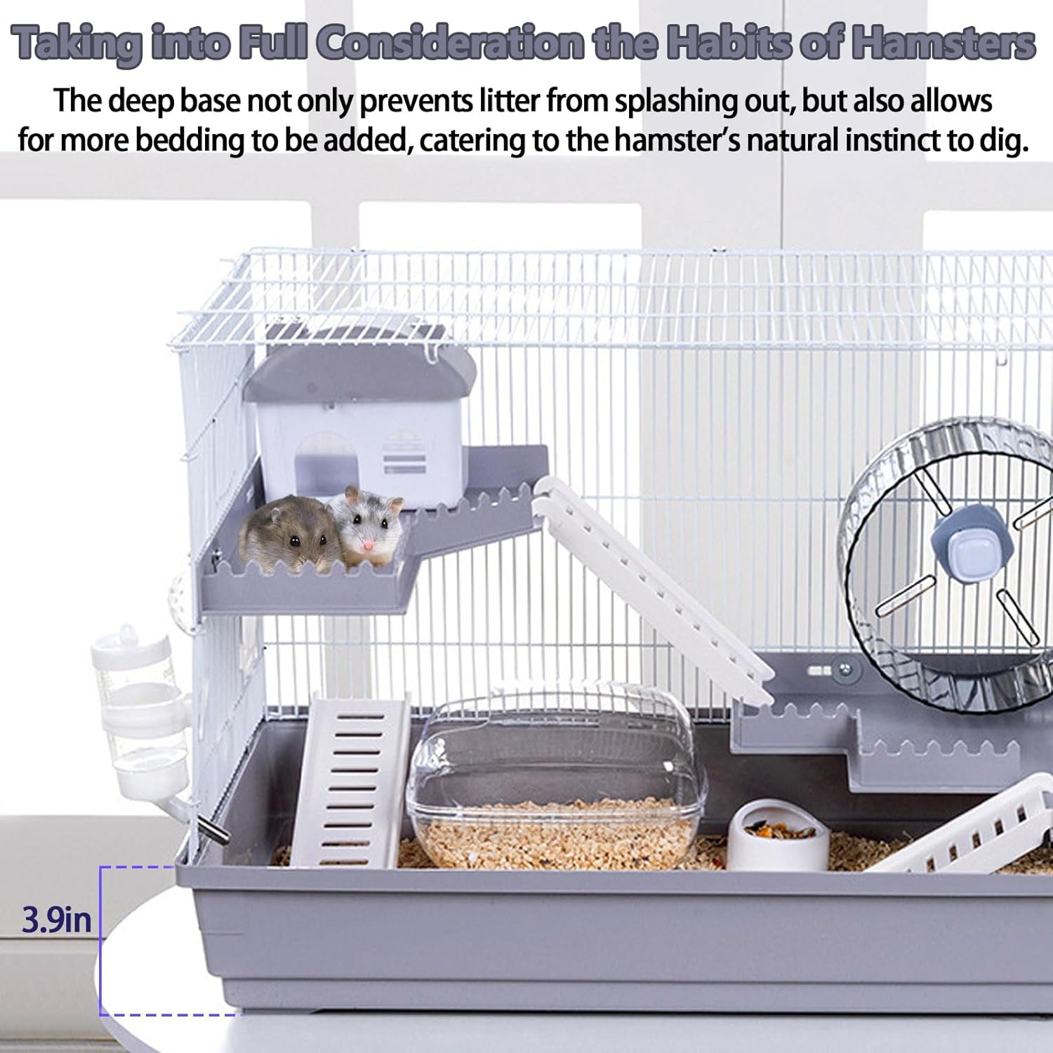 Large 3-Levels Grey Hamster Cage with Accessories V934262