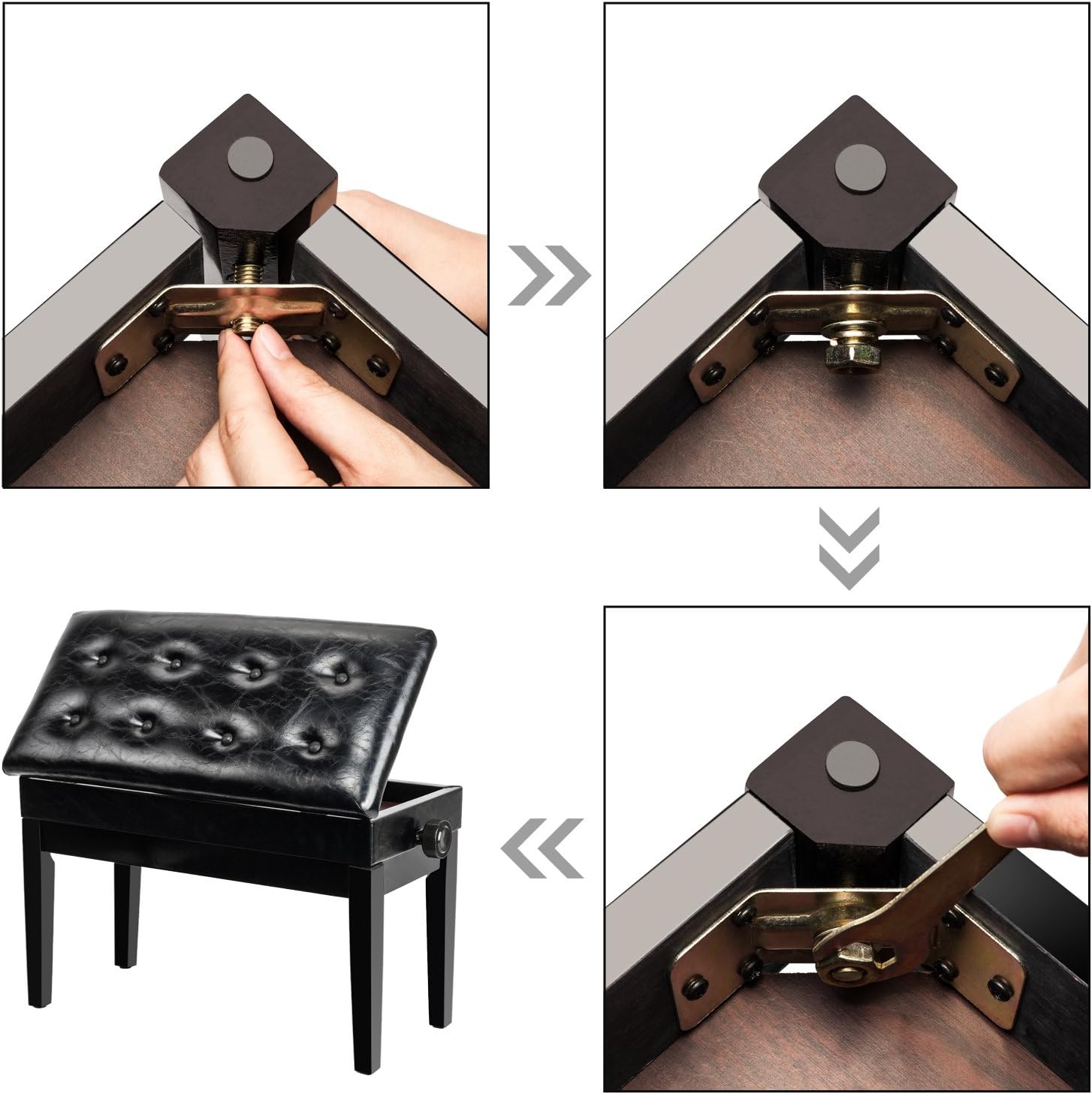 Black Faux Leather Adjustable Piano Bench with Storage C541