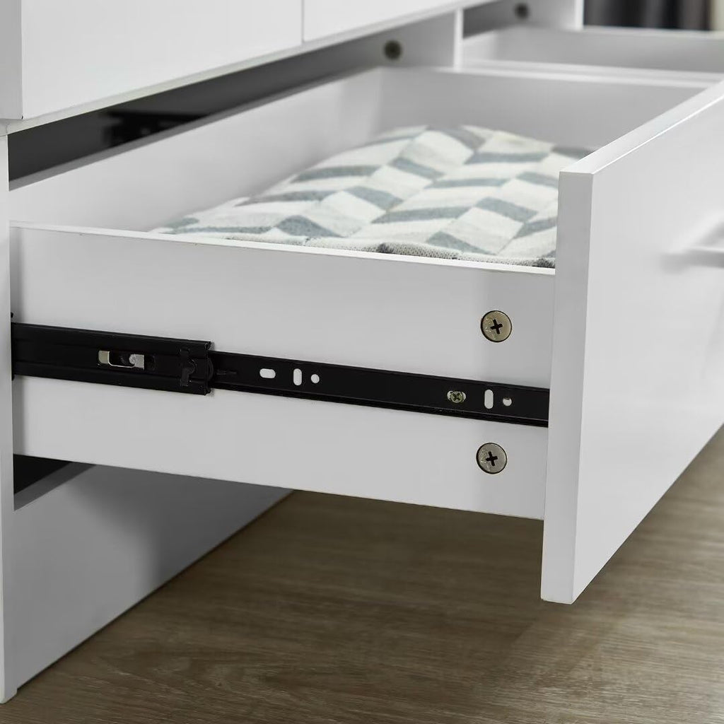 White 3 Door Wardrobe Closet with 2 Drawers P7098