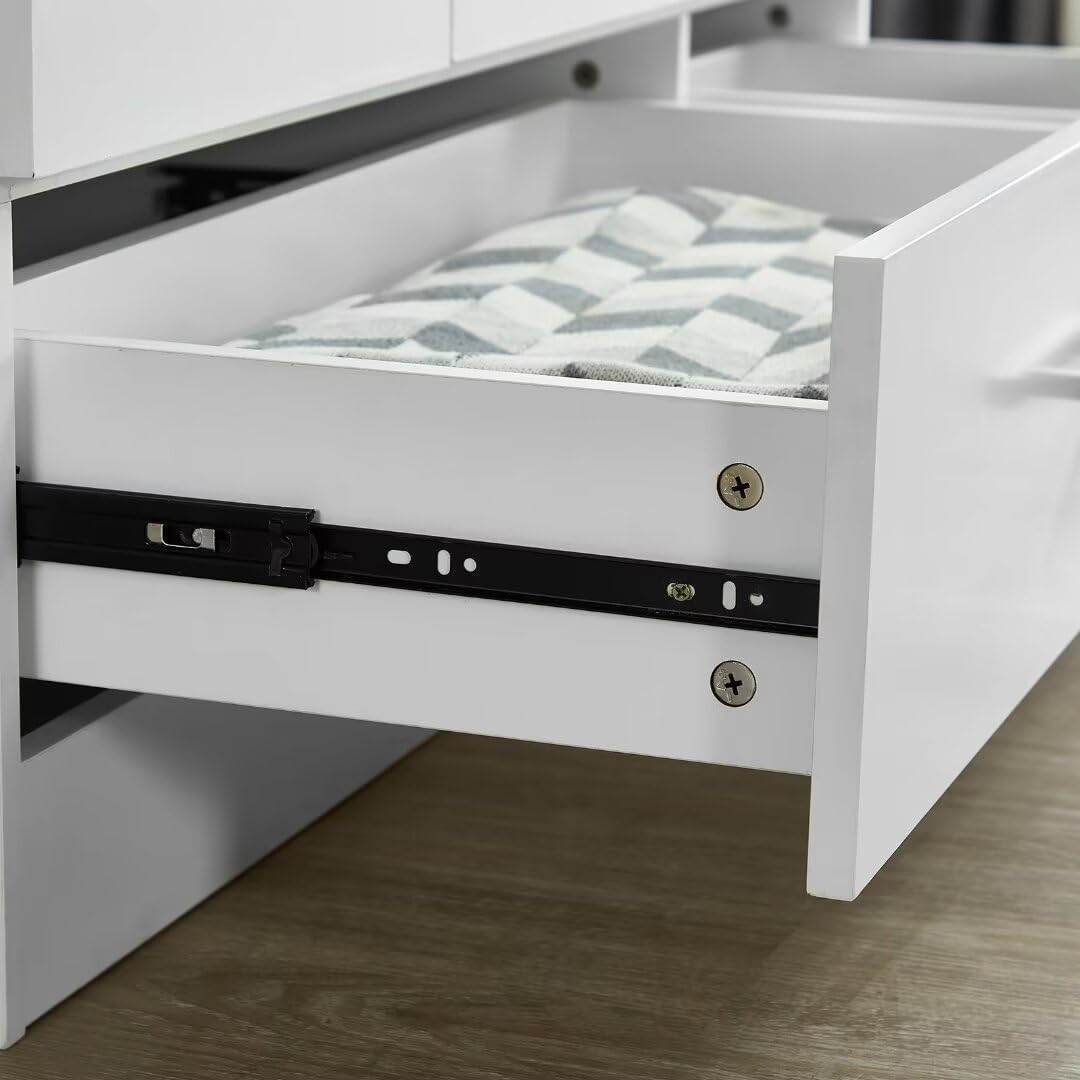 White 3 Door Wardrobe Closet with 2 Drawers P7098