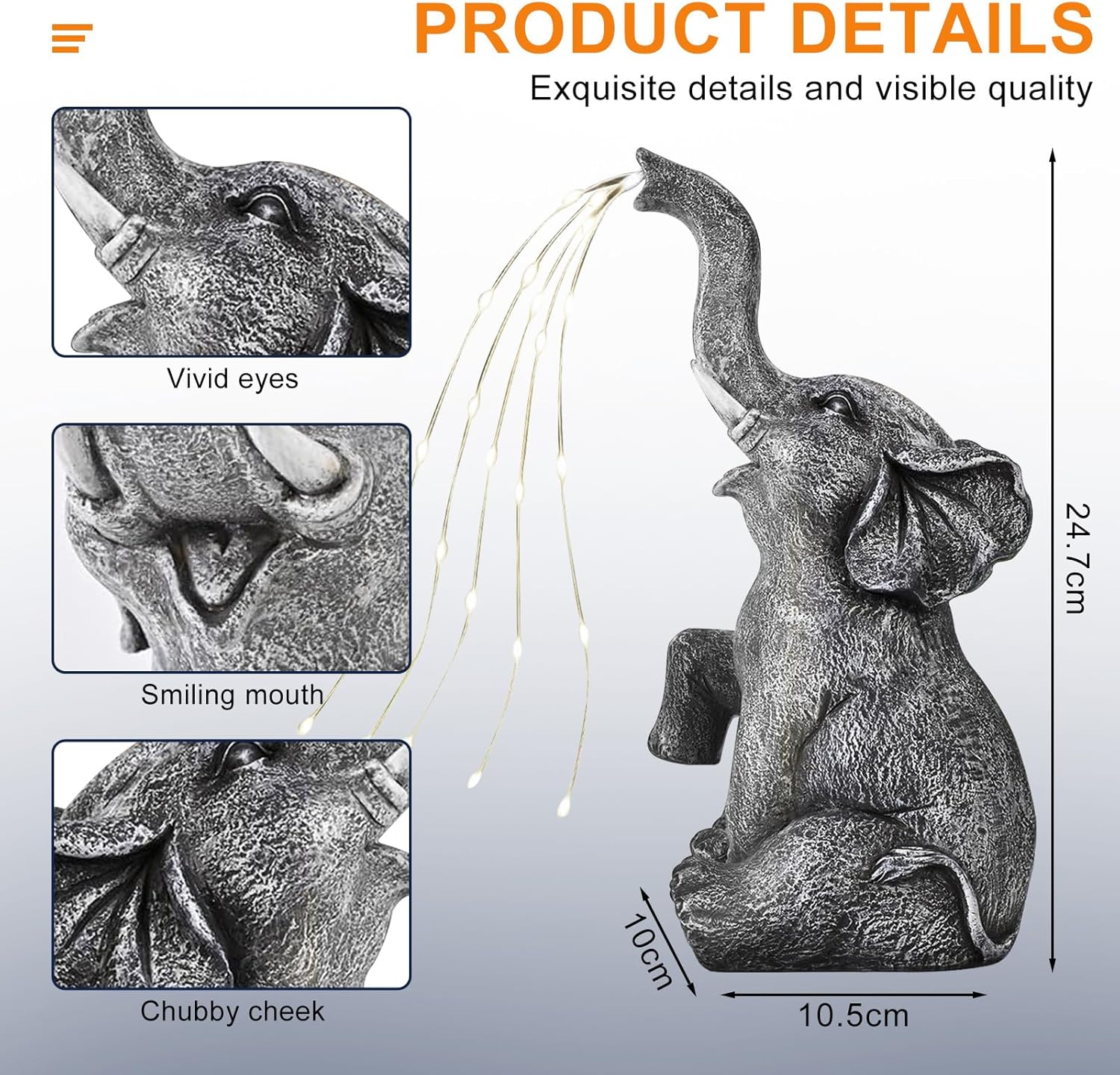Elephant Statue Solar Garden LED Light Strings P4781