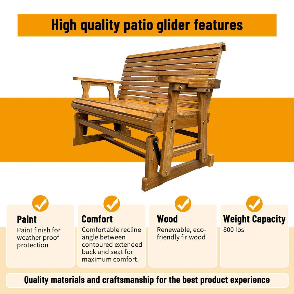 Brown Solid Fir Wood Patio Glider with Cupholders Z5768