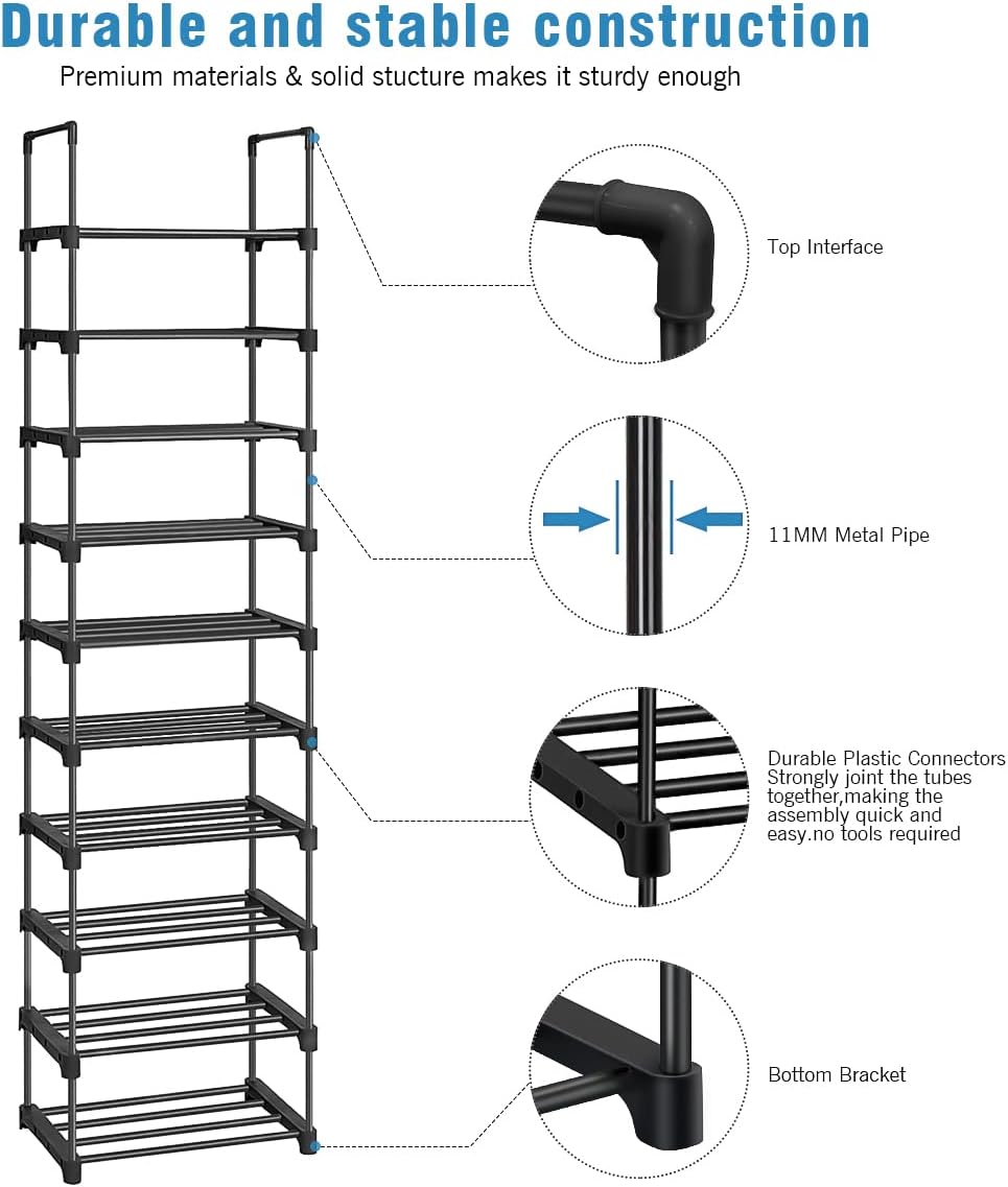 10 Tiers Tall Narrow Metal Shoe Rack L234126