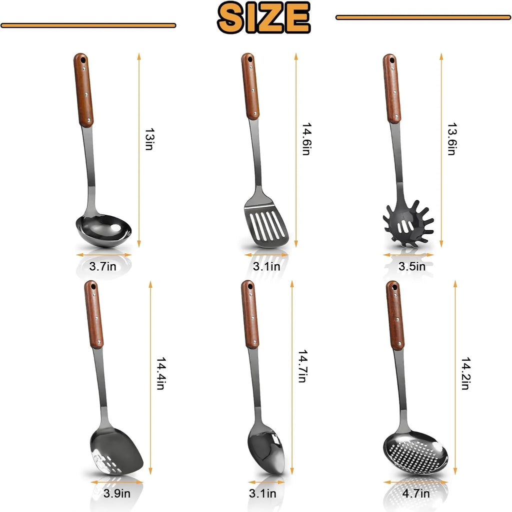 6 Piece Stainless Steel Kitchen Utensil Set with Wooden Handle J506580