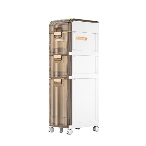 Narrow Bathroom Floor Storage Cabinet with Multi-layer Drawers Universal Wheels, Tall Slim Storage Unit Free Standing Storage Cabinet R10206
