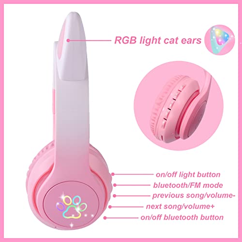 Pink Cat Ear Over Ear Bluetooth Headphones with Microphone E98956