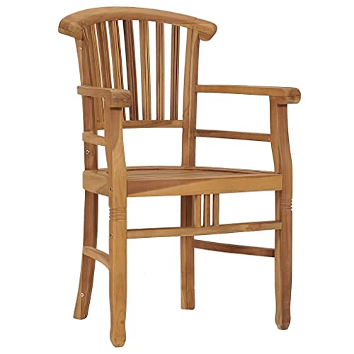 2 pcs Solid Teak Wood Patio Dining Chairs with Backrest and Armrest Y50870