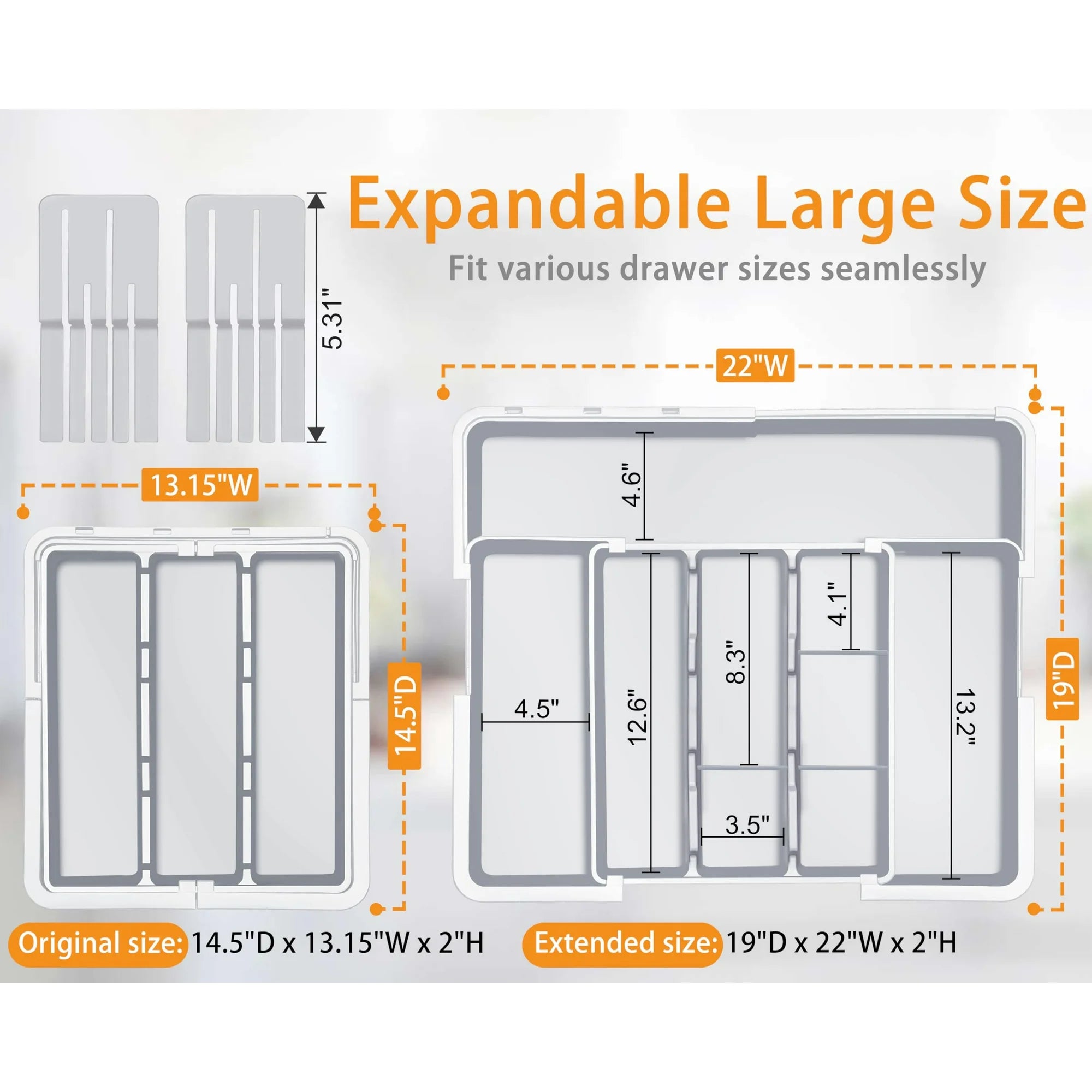 Grey Expandable Silverware Organizer with 9 Compartments S800