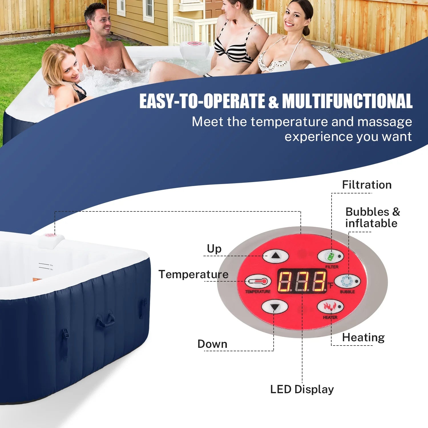 Inflatable Hot Tub with 130pcs Jet, Lockable Cover, Storage Bag D15911