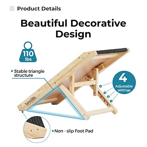 Wooden Folding Pet Ramp with Non Slip Carpet Surface, 4 Levels Height Adjustable Up to 110Lbs N77078