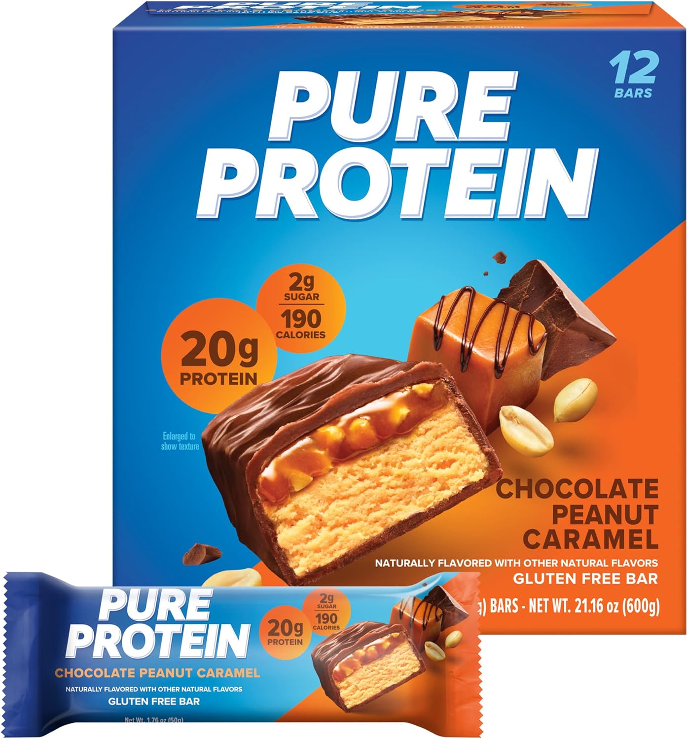 Chocolate Whey Protein Powder 1.78lbs and Chocolate Peanut Caramel Protein Bars 12 Count 1.76oz N808212