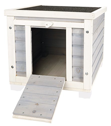 Gray & White Fir Wood Outdoor Cat House with Raised Floor and Hinged Asphalt Roof C528