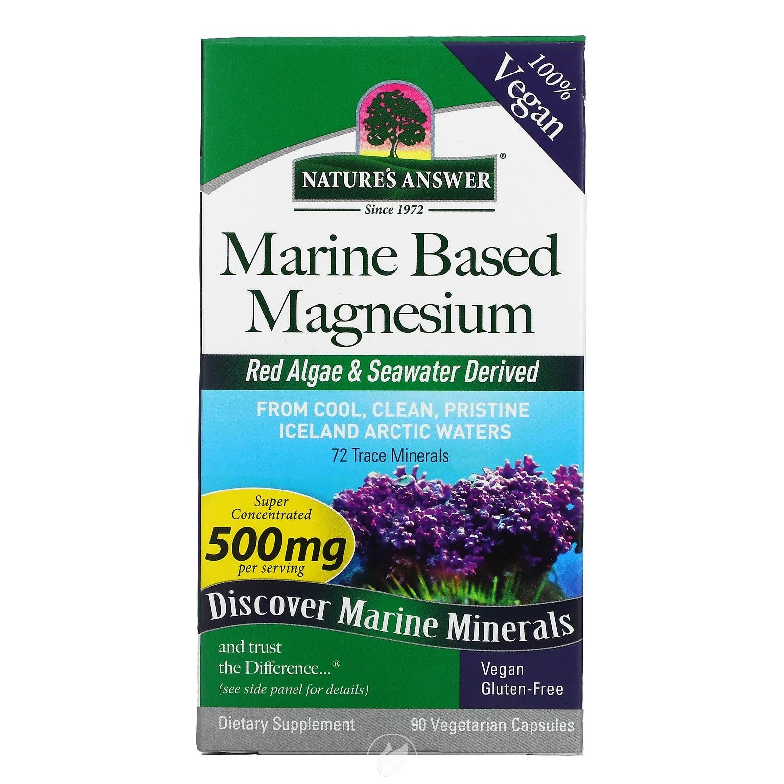 90 Vegetarian Capsules Marine Based Magnesium 500 Mg Pack of 2 B28096