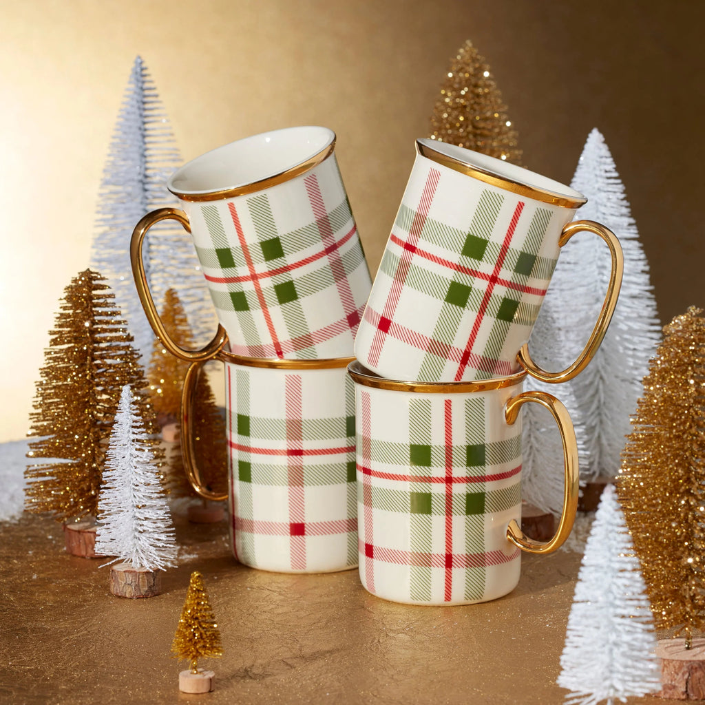 Set of 4 Holiday Plaid Mugs Z44059