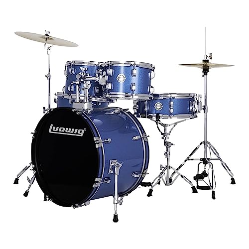 5-piece Complete Drum Set with 20-inch Bass Drum and Cymbals, Blue Sparkle G5910