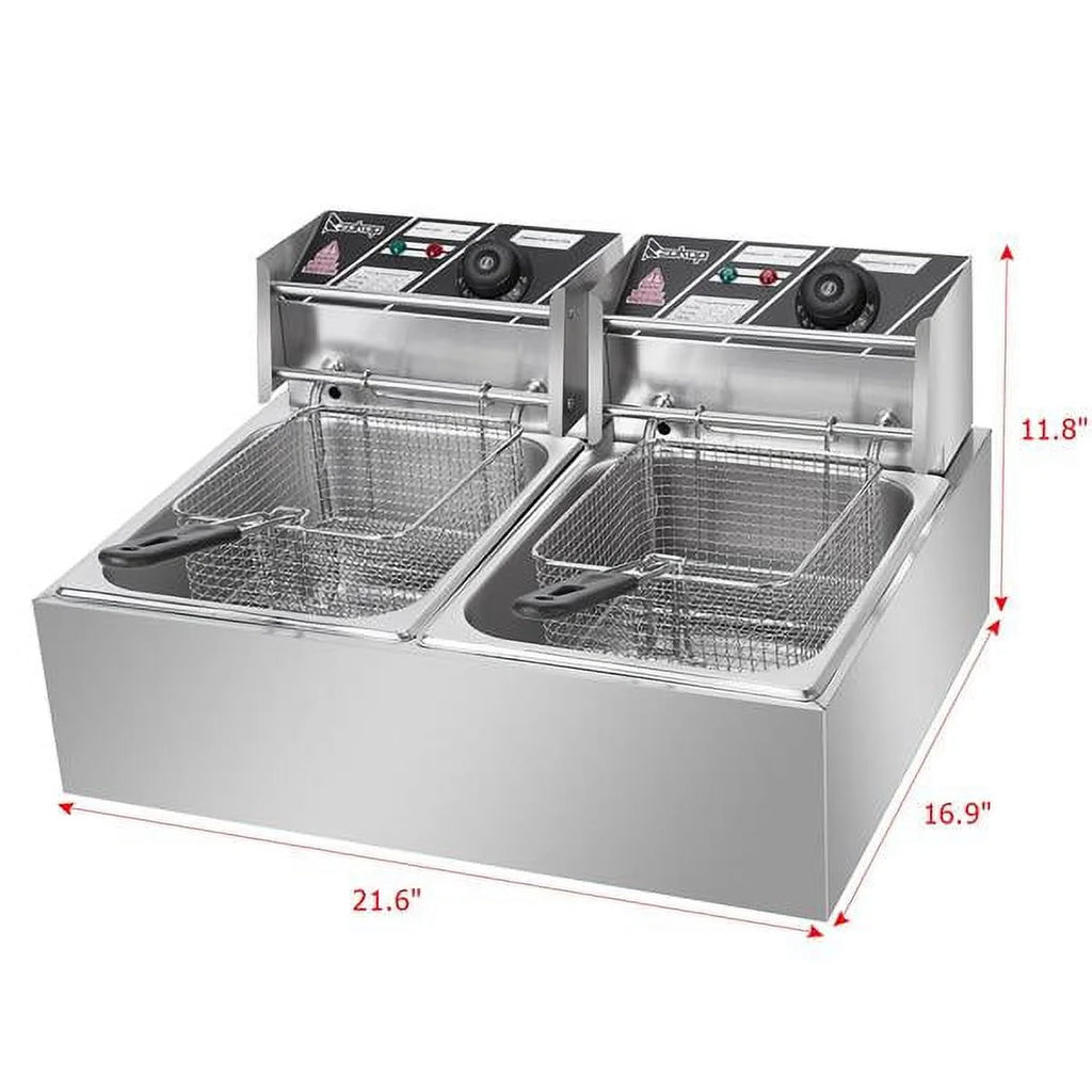 Stainless steel double-cylinder electric countertop deep fryer 12.7QT 12L 5000W T36860