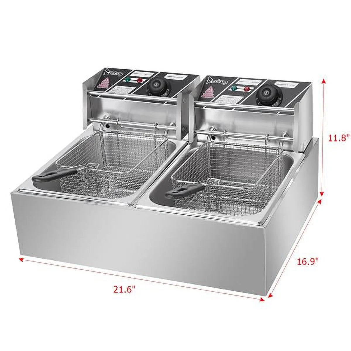 Stainless steel double-cylinder electric countertop deep fryer 12.7QT 12L 5000W T36860