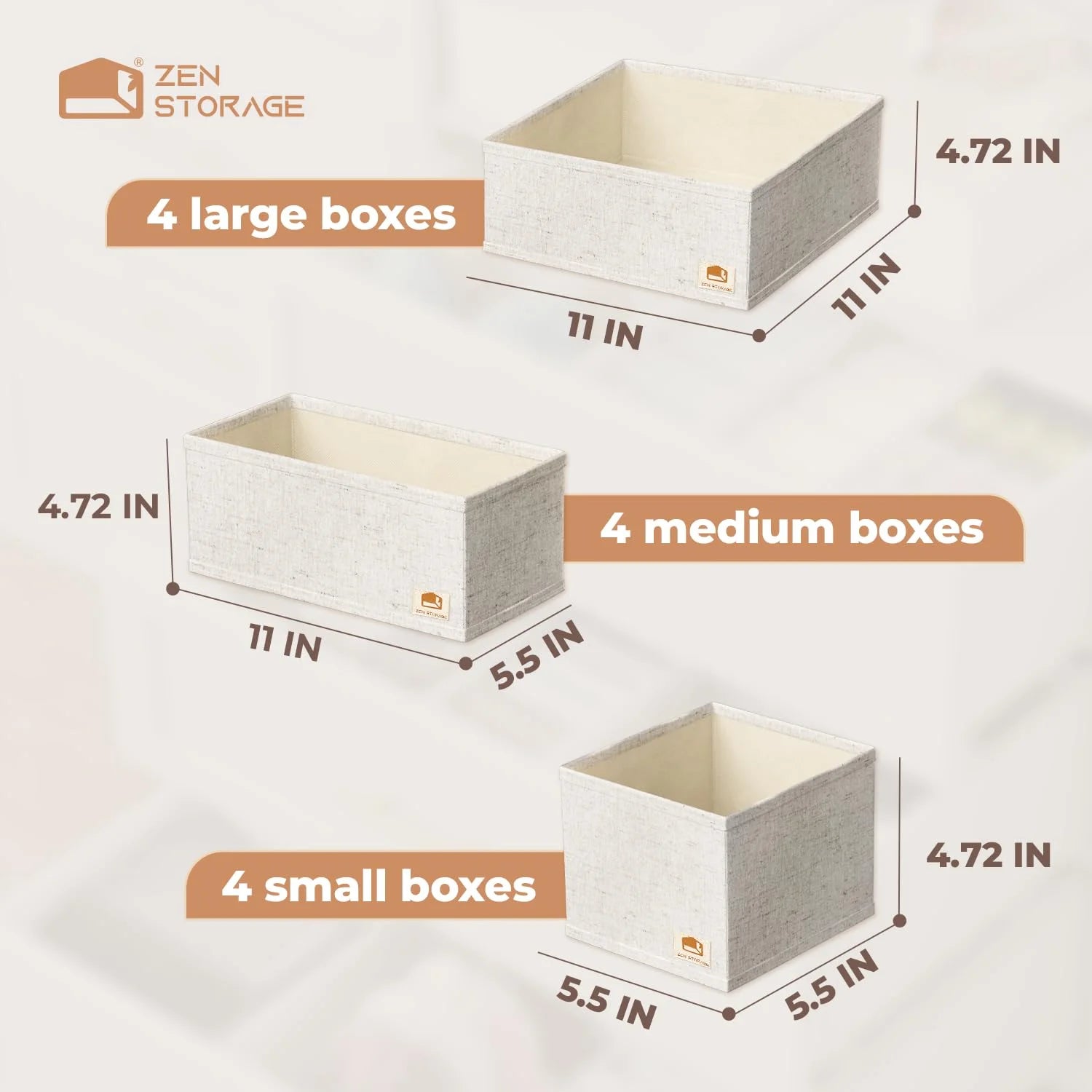 Beige 12 Pack Multi Size Foldable Dresser Drawer Organizer Set R6025