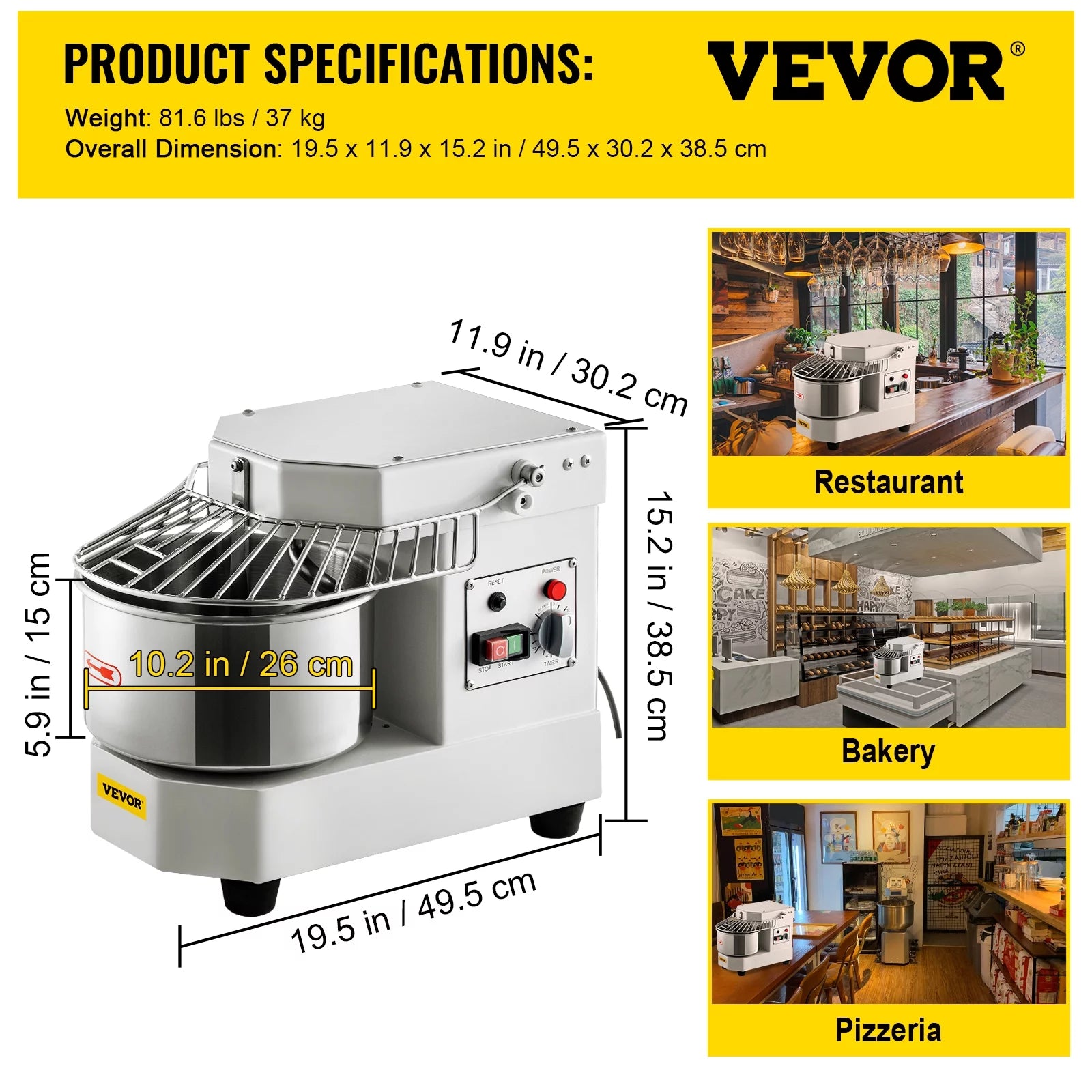 7.3Qt 450W Commercial Food Mixer with Stainless Steel Bowl I5640