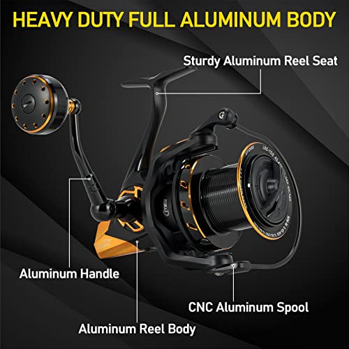 Full Metal Surf Fishing Reel, 13+1 BB, 52LB Max Drag U961