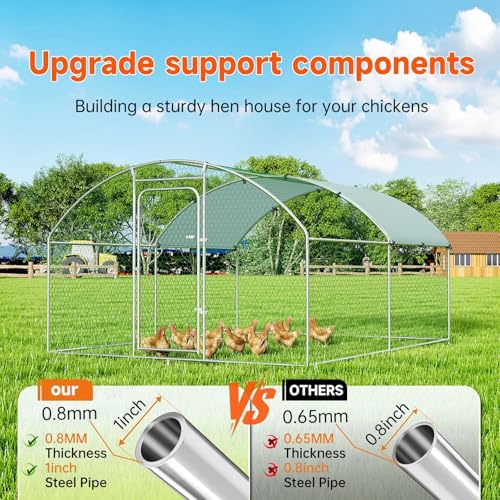 Large Metal Chicken Run Poultry Cage with Water-Resident and Anti-UV Cover, Spire Roof (10’ W x 13.2’ L x 6.4’ H) A318