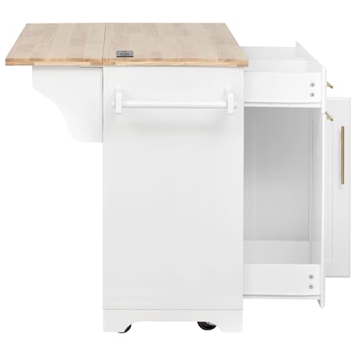 White Kitchen Island with Storage J458