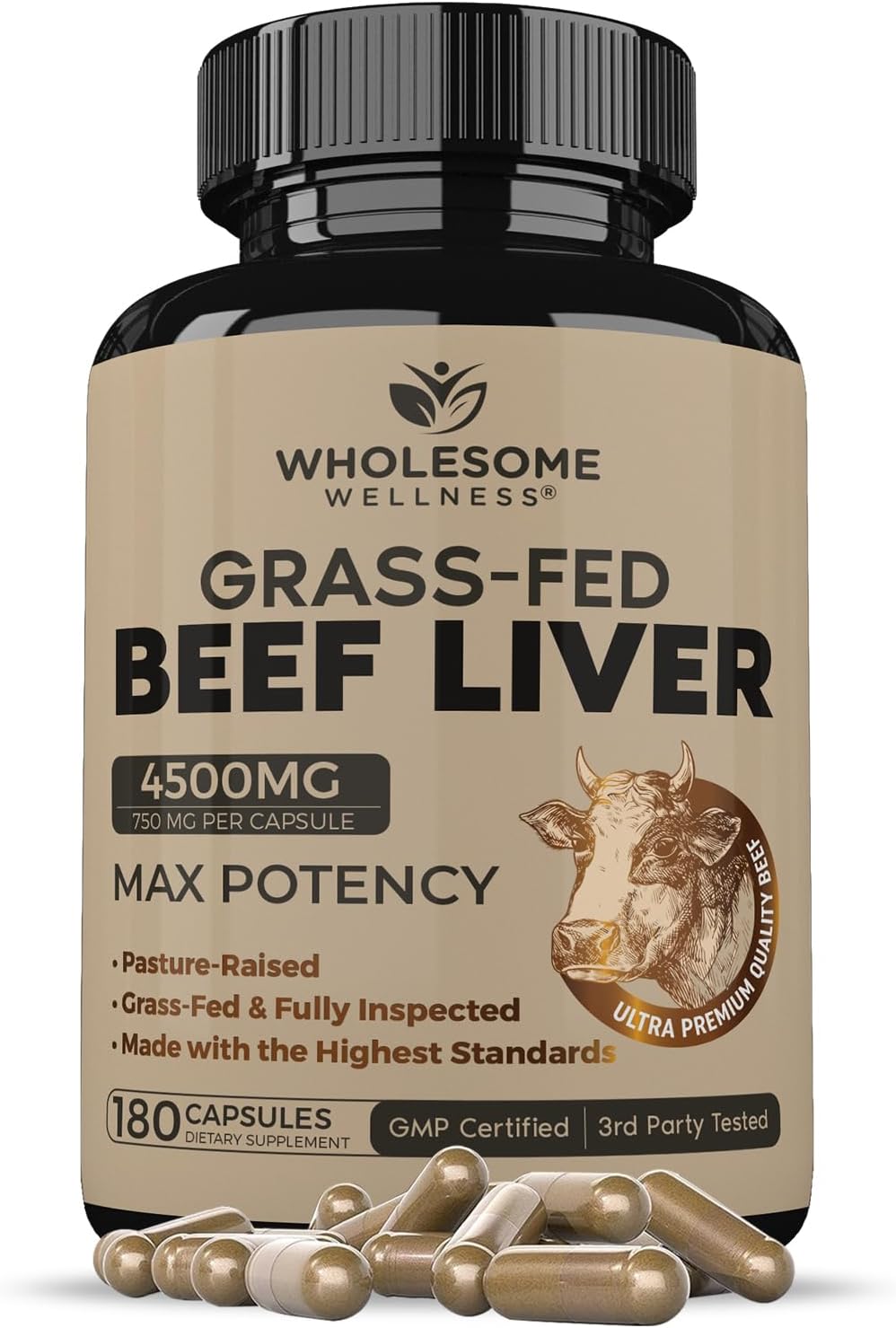 180 Pills 750mg Beef Liver Capsules U1414