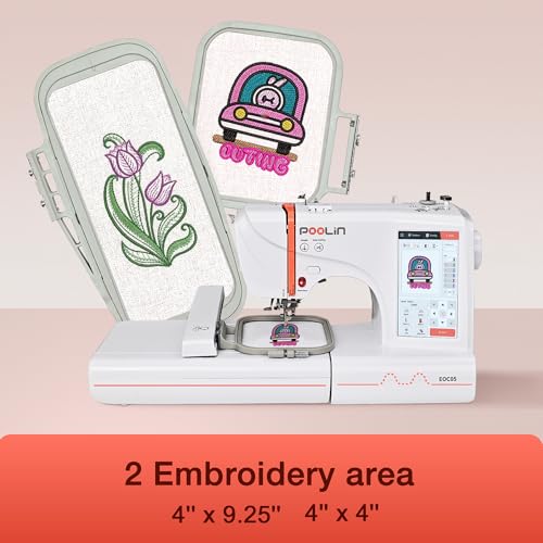 4 x 9.25 Inch Large Hoop Computerized Embroidery Machine with 7 Inch LCD Color Touchscreen R136