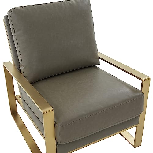 White Leather Accent Armchair with Gold Frame K319