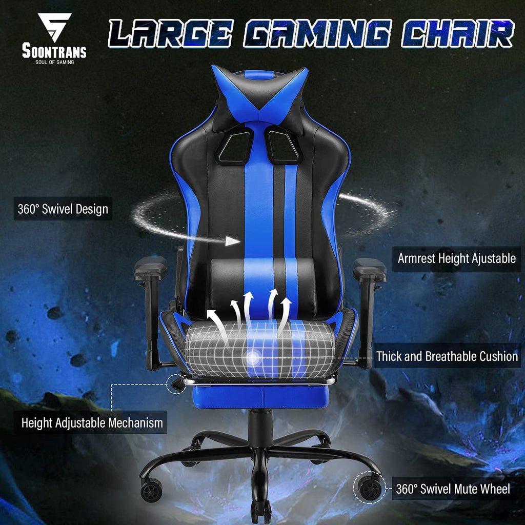 Gaming Chair with Footrest Ergonomic Desk Chair Royal Blue I9315