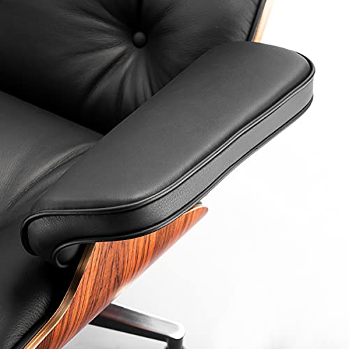 Top Black Grain Leather Palisander Wood Lounge Chair and Ottoman V26658