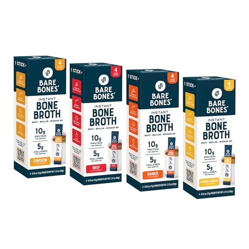 Bone Broth Instant Powdered Beverage Mix, Variety Pack of 32, 15g Sticks U921