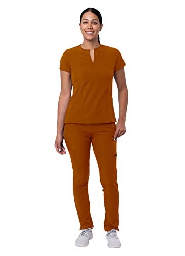 Notched V-Neck Scrub Top & Skinny Cargo Scrub Pants J178991
