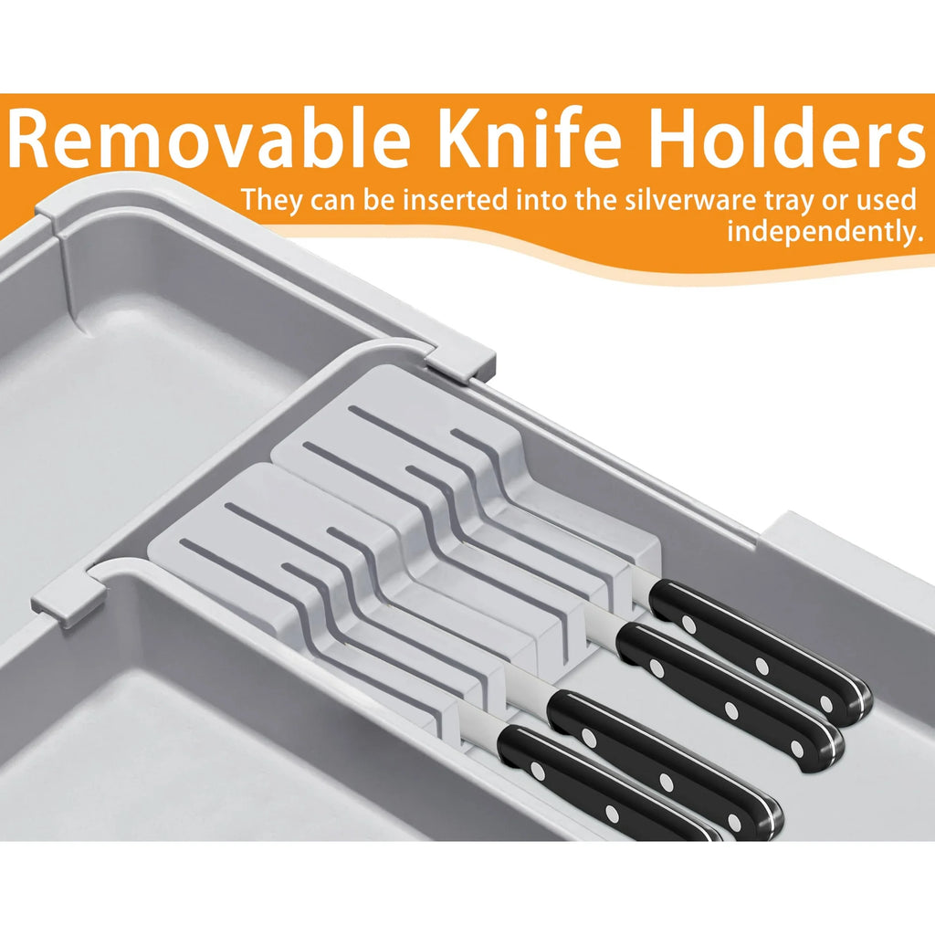 Grey Expandable Silverware Organizer with 9 Compartments S800