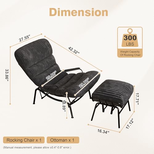 Grey Corduroy Rocking Chair with Ottoman Y784318