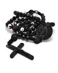 Black Men Crystal Pave Cross Rosary Beaded Chain Necklace 24" L43766