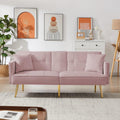 Pink Velvet Convertible Futon Loveseat Sofa Bed with 2 Cup Holders Y10250