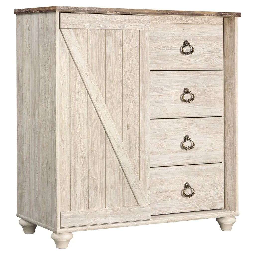 Whitewash 4 Drawer Door Chest J542