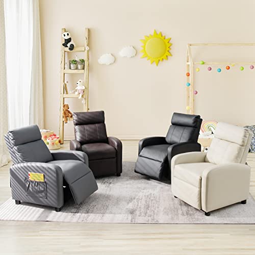 Adjustable PU Leather Kids Recliner with Side Pockets (Beige) R86420