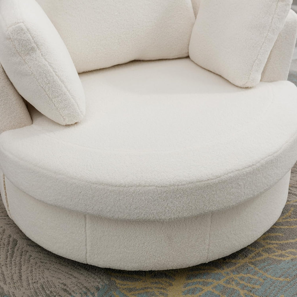 Ivory Sherpa Oversized Swivel Accent Barrel Chair W474964