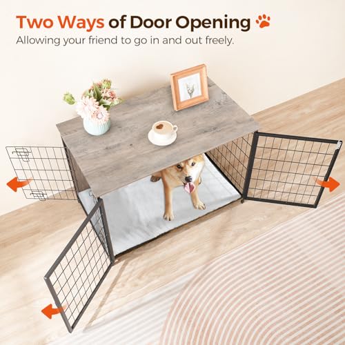 Greige Wooden Dog Crate with Double Doors, 31.5" L M73552