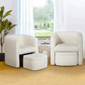 Cream Sherpa Fabric Barrel Chair with Storage Ottoman Set of 2 T3297