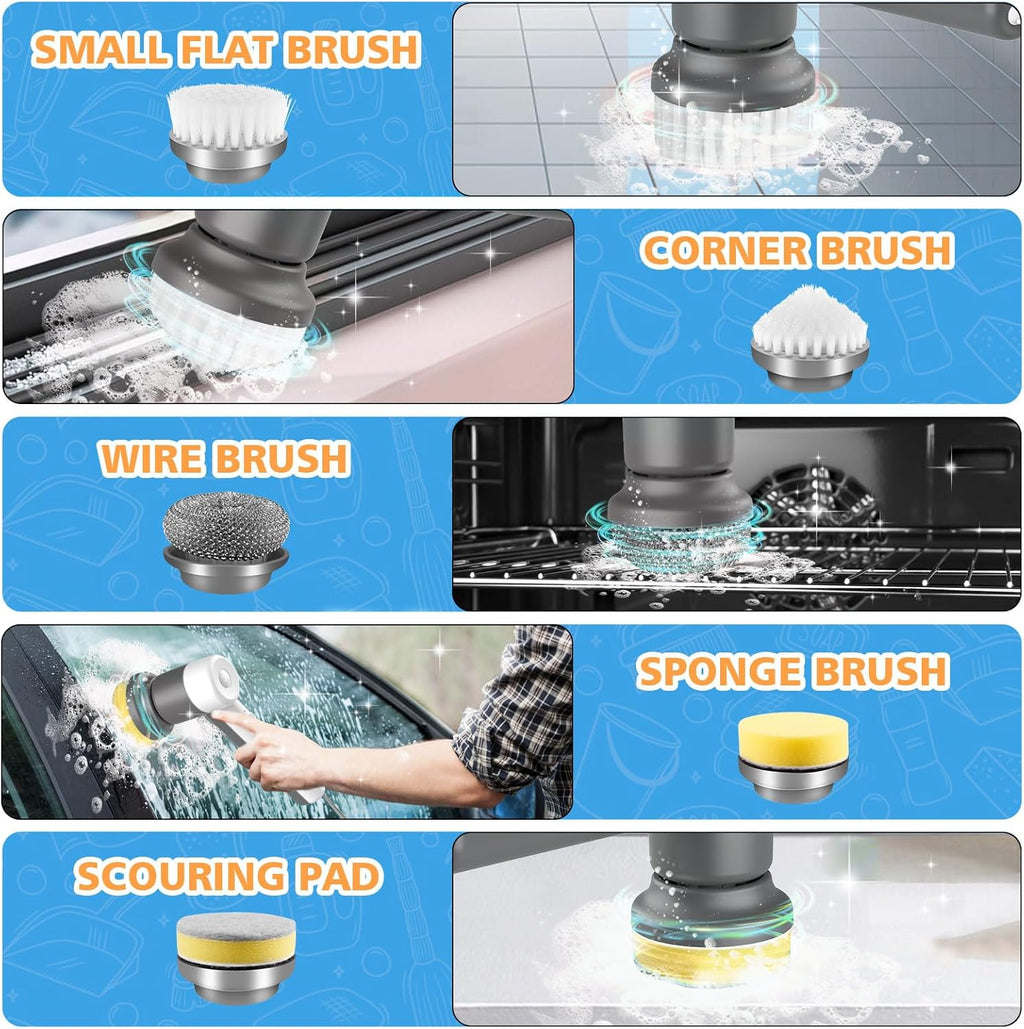 Cordless Electric Spin Scrubber with 5 Cleaning Brush Heads V658