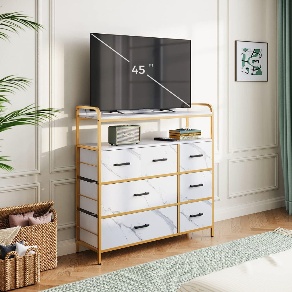 White 7 Drawer Chest of Drawers with Steel Frame and Wood Top B231402