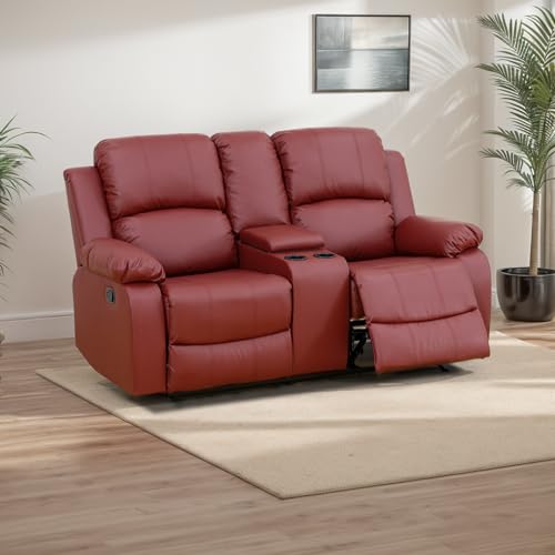 Red Leather 2-Seat Sofa Recliner Loveseat with Storage Box and Cup Holders Z3750