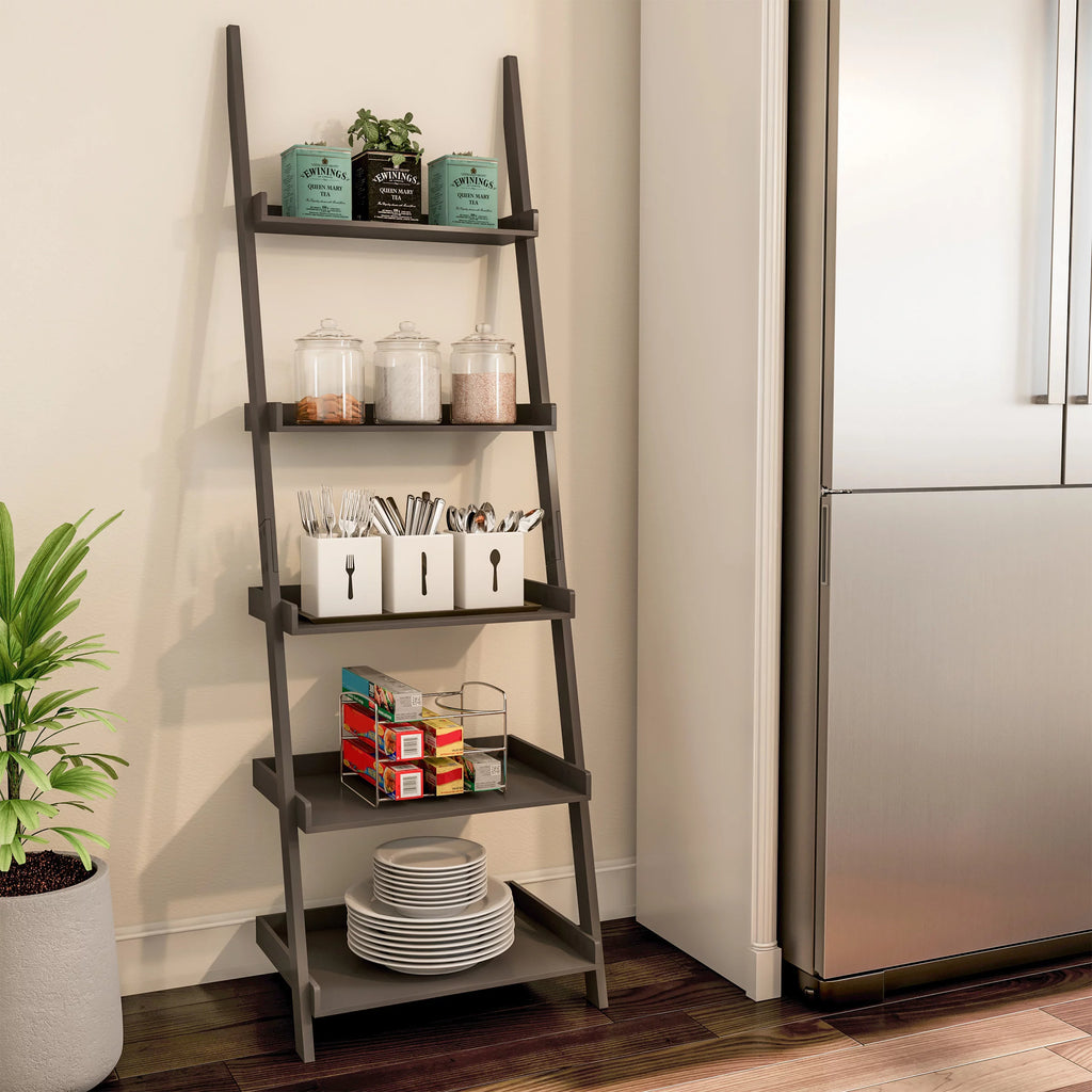 Slate Gray 5 Tier Leaning Bookshelf Z215384