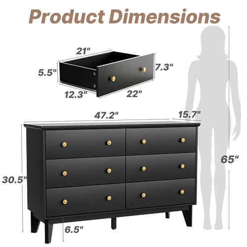 White 6 Drawer Wood Dresser with Gold Knobs A509187